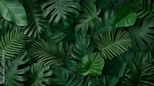 Wallpaper Mural Lush tropical foliage background; vibrant green leaves; jungle-like setting; ideal for website banners or print media Torontodigital.ca