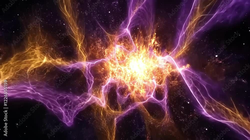 Purple Star Burst in Deep Space with 3D Rays Expanding Outwards Purple Star Burst in Deep Space with 3D Rays Expanding Outwards