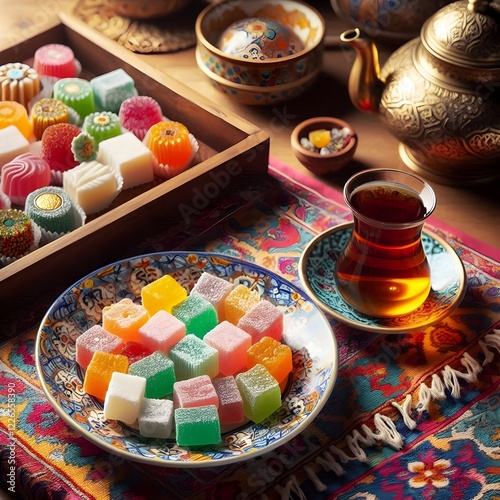 Traditional Turkish lokum with tea