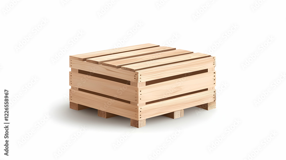 Wooden crate on pallet, isolated on white background, for shipping and logistics Wooden crate on pallet, isolated on white background, for shipping and logistics