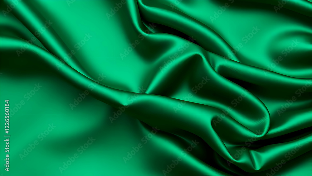 Obraz premium Luxurious Smooth Green Satin Background with Gentle Draped Folds and Shiny Texture for Branding 