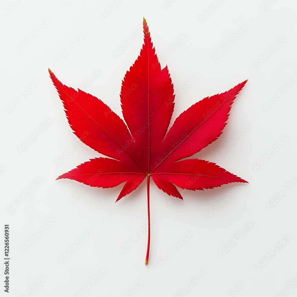 Vibrant Red Maple Leaf on White Background: Autumnal Nature Photography Vibrant Red Maple Leaf on White Background: Autumnal Nature Photography