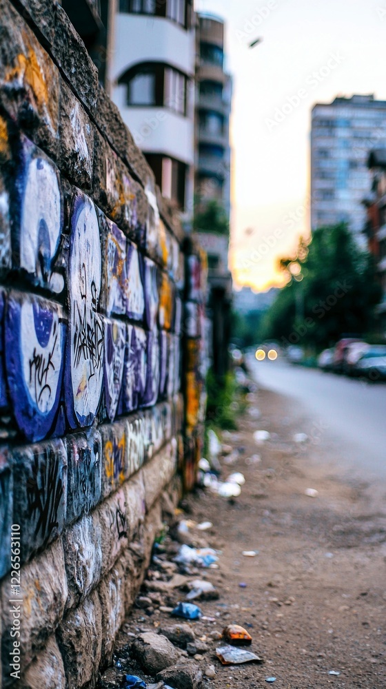 Fototapeta premium Urban Graffiti Wall City Street Art Decay Chaos Brick Texture Grunge Background