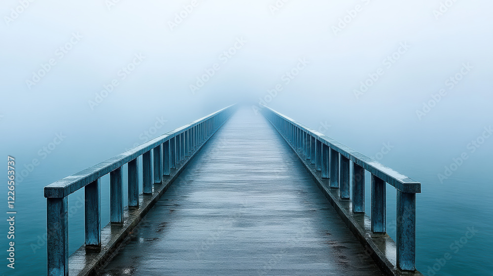 misty bridge extending into unknown, evoking sense of mystery and solitude misty bridge extending into unknown, evoking sense of mystery and solitude