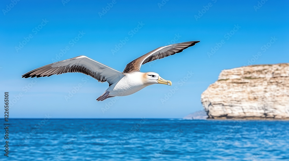 Obraz premium group of albatrosses soaring gracefully over ocean, showcasing their wingspan