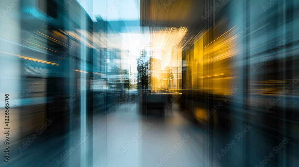 Abstract Cityscape Motion Blur Dynamic Urban Yellow Blue Background Art Fast Speed Lines Image Photo