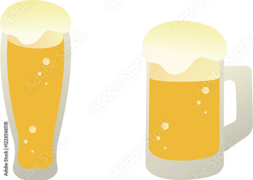夏　ビール　生ビール　お酒　ジョッキ　グラス　イラスト素材