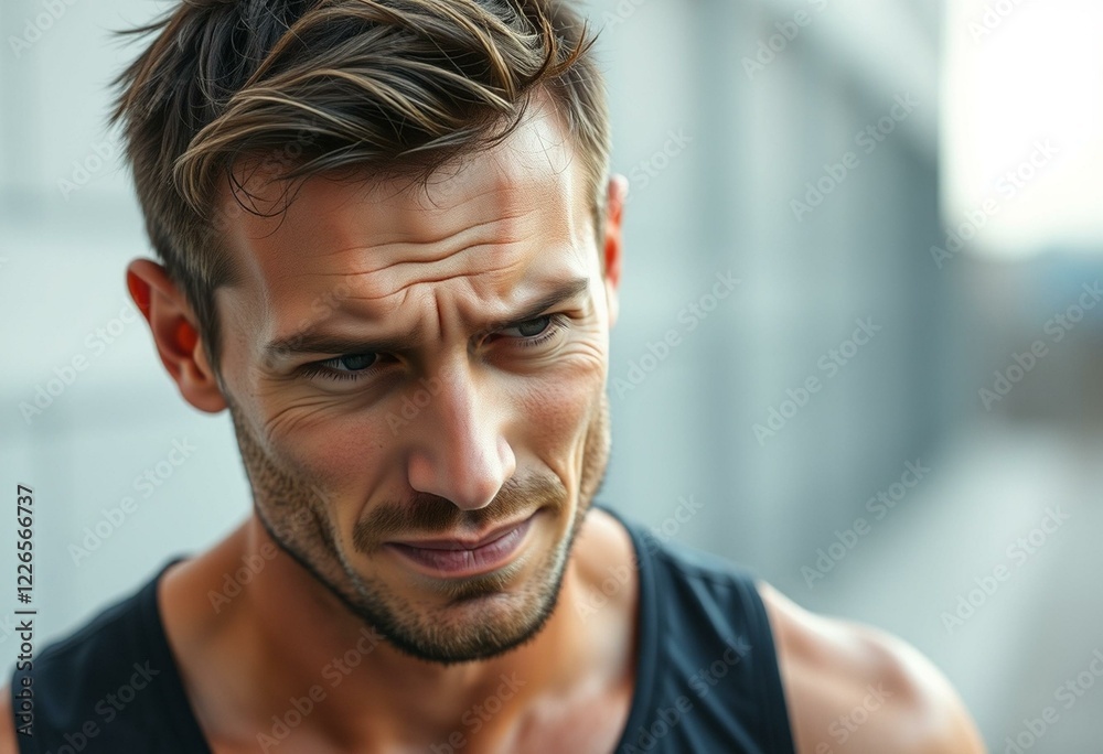 Obraz premium Photorealistic portrait of a male individual after an outdoor workout
