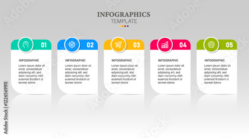 Infographic Text box design template with icons and 5 options