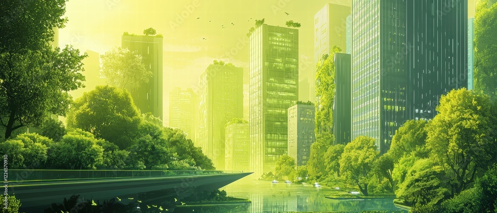 Urban Oasis with Lush Greenery and Modern Skyscrapers in Harmony Urban Oasis with Lush Greenery and Modern Skyscrapers in Harmony