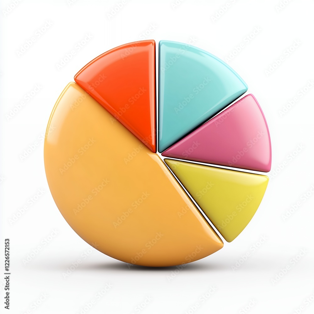 Obraz premium Vibrant Pastel Pie Chart: 3D Data Visualization for Business Reports and Presentations