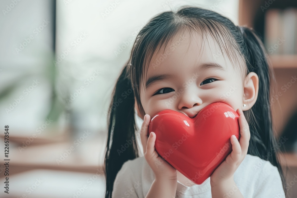 Commercial marketing depiction. Сhildren valentine's day greeting card: toddler girl with begging eyes face holds red heart in hands. Sign of love. Valentine's heart decor. Red heart for kids. Commercial marketing depiction. Сhildren valentine's day greeting card: toddler girl with begging eyes face holds red heart in hands. Sign of love. Valentine's heart decor. Red heart for kids.