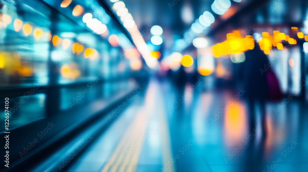 Fototapeta premium Abstract Blurred Cityscape Night Lights Urban Background Blue Dark Glow Bokeh Photo Image Speed 