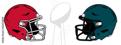 The helmets of the finalist teams Kansas City Chiefs and Philadelphia Eagles	