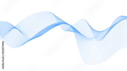 Abstract blue smooth wave on a white background. Dynamic sound wave. Design element. Vector illustration.