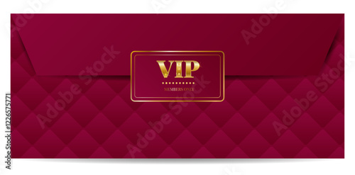 Elegant vintage invitation envelope with vip logo and gold brilliants on red background. Vector illustration for casino, party, award, business