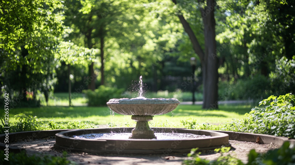 Serene Stone Fountain in Lush Green Park Peaceful Summer Garden Water Feature Tranquil Nature Scene Serene Stone Fountain in Lush Green Park Peaceful Summer Garden Water Feature Tranquil Nature Scene