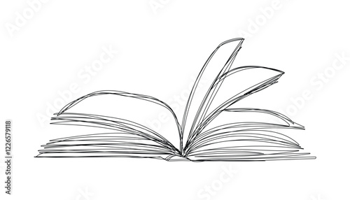 One line open book on white background. line drawing style. continuous line art drawing of book. single line art drawing. notebook illustration