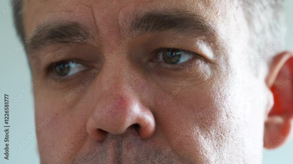 close-up. The face of a man working at a computer. work in the office or at home. fatigue and overload at work. close-up. The face of a man working at a computer. work in the office or at home. fatigue and overload at work.
