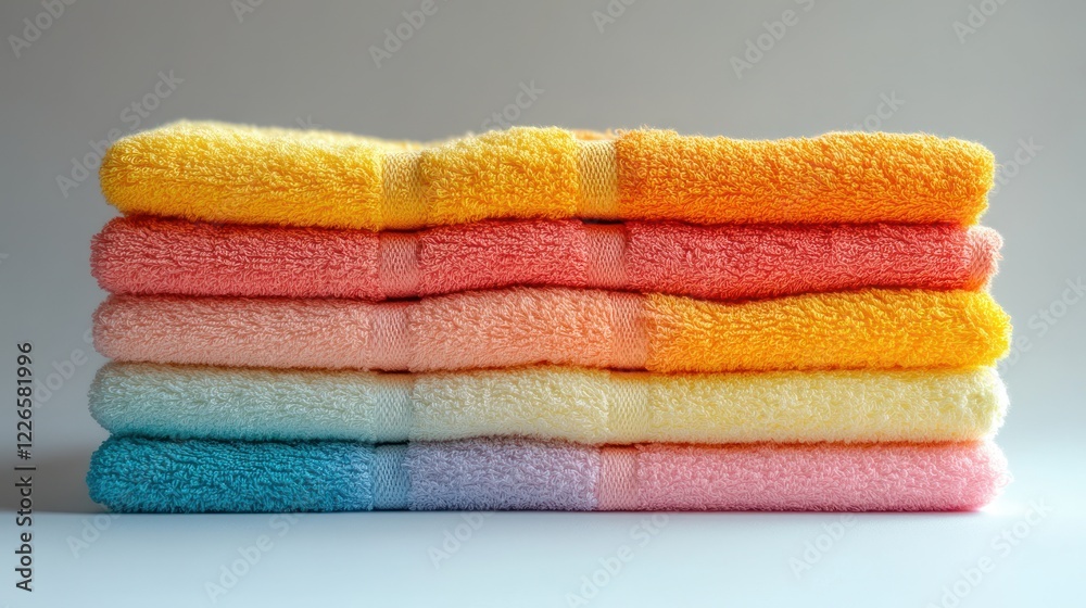 Pastel towels stacked, studio shot, clean background, home decor Pastel towels stacked, studio shot, clean background, home decor