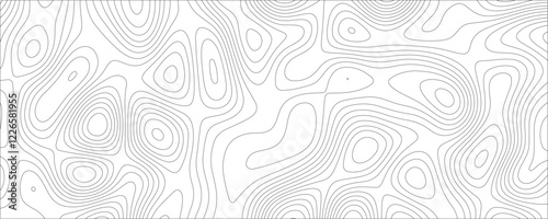 White & black topographic contours lines of mountains & geographic map pattern. Paper texture imitation of a geographical map shades. Cartography texture & Ocean topographic line
