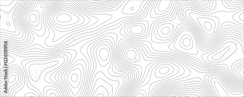 White & black topographic contours lines of mountains & geographic map pattern. Paper texture imitation of a geographical map shades. Cartography texture & Ocean topographic line