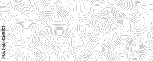 White & black topographic contours lines of mountains & geographic map pattern. Paper texture imitation of a geographical map shades. Cartography texture & Ocean topographic line