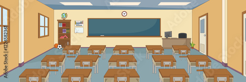 Cute and nice design of classroom with furniture and interior objects vector design