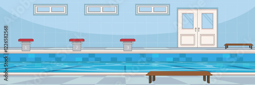 Cute and nice design of Pool Party with furniture and interior objects vector design