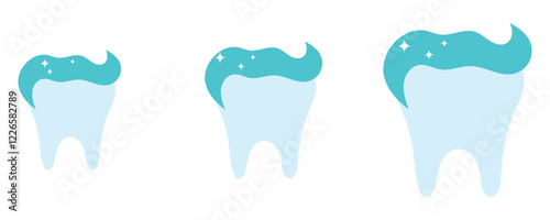 Tooth with paste icons, dental care icons, clean and strong teeth with paste icons isolated on white background.