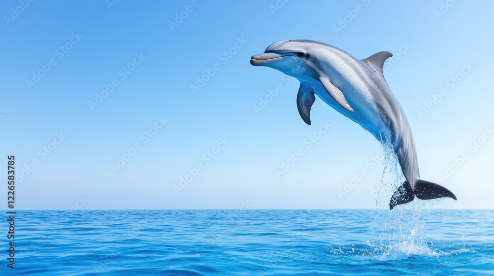 Obraz premium Dolphin leaping ocean blue sky summer travel