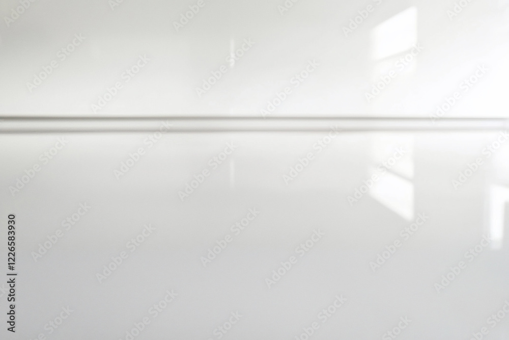 Minimalistic white interior with glossy surface reflecting natural light from windows Minimalistic white interior with glossy surface reflecting natural light from windows