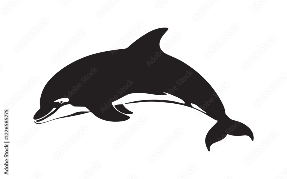 Fototapeta premium Dolphin black icon, isolated on white background. Vector illustration.