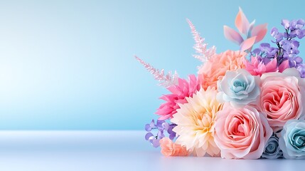 Pastel Flower Bouquet on Light Blue Background