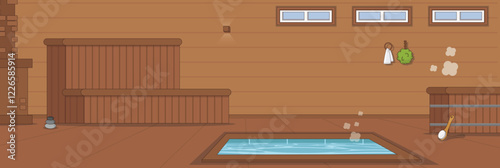 Cute and nice design of Sauna with furniture and interior objects vector design