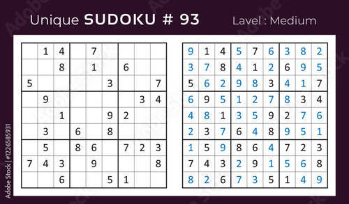 Vector sudoku puzzle with answer. Sudoku, number puzzle game with numbers for kids and adults. photo