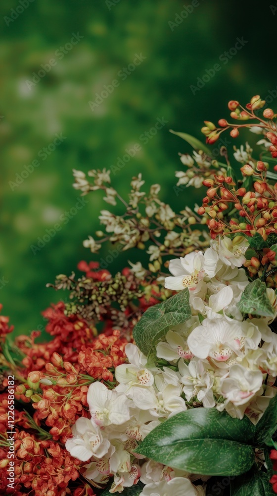 Fototapeta premium Stunning Floral Arrangement Orchids Berries Greenery