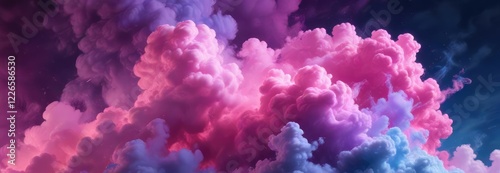 Glowing clouds of colored smoke with neon pink purple and blue shades, neon pink, mesmerizing pattern, ethereal light