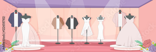 Obraz na płótnie Cute and nice design of Wedding dress shop and interior objects vector design w salonie