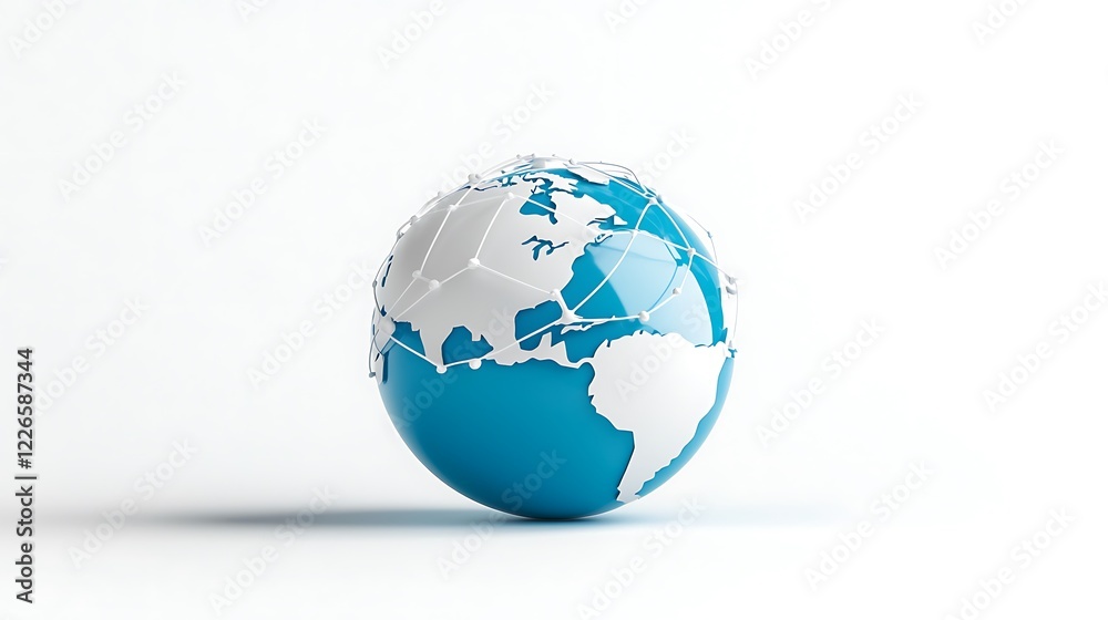 3D rendering of a blue globe with a white network. 3D rendering of a blue globe with a white network.