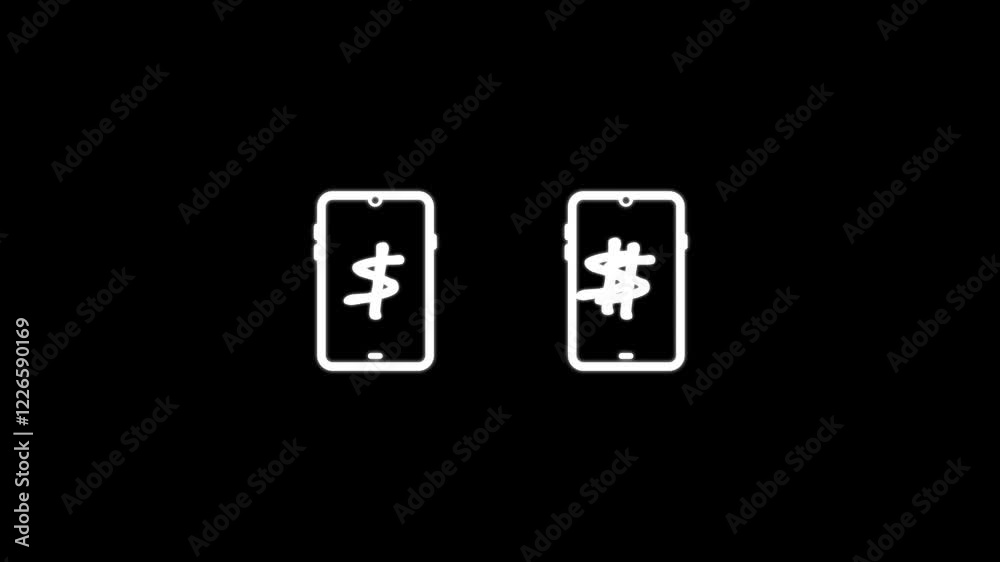 Money dollar transfer between mobile or smartphone animation. Send and receive. Online money transfer payments, 