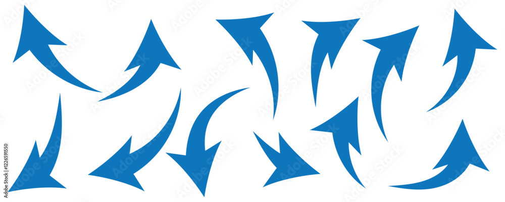 Black curved arrows icons set. Arrow sign in flat style. Wind movement image, process repeat symbol, rotation. Vector illustration Black curved arrows icons set. Arrow sign in flat style. Wind movement image, process repeat symbol, rotation. Vector illustration