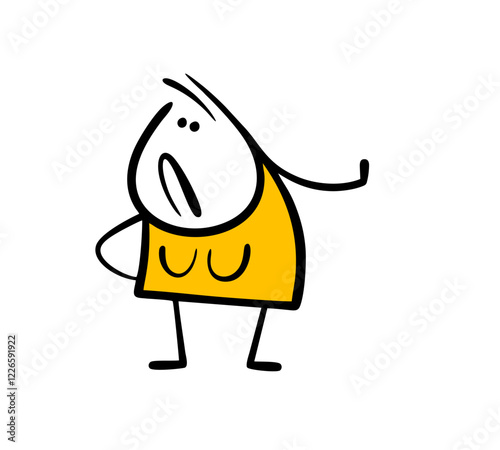 Disgruntled young woman rejects the offer. Vector illustration funny lady turned away, refuses, forbids. Isolated funny person on white background.