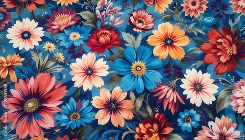 Wallpaper Mural 1960s 1970s vintage retro flower pattern you would see on couches, sofas, and wallpaper. Interior design, furniture, boho, eclectic, mid-century, bold, psychedelic, floral, geometric, tapestry Torontodigital.ca