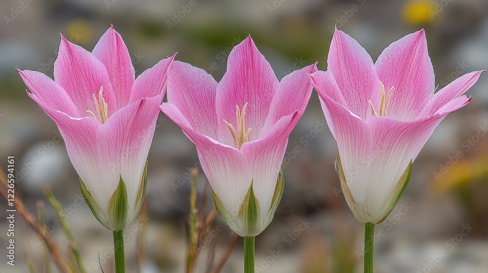 Pink flowers blooming, desert background, botanical garden, nature photography Pink flowers blooming, desert background, botanical garden, nature photography