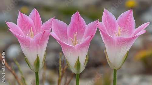 Pink flowers blooming, desert background, botanical garden, nature photography