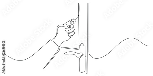 continuous line of hand knocking on the door.one line drawing of guest knocking on the door.single line vector illustration.isolated white background