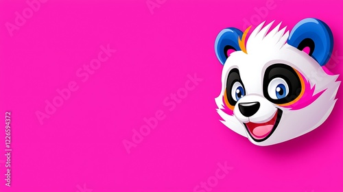 Playful Cartoon Panda on Vibrant Pink Background