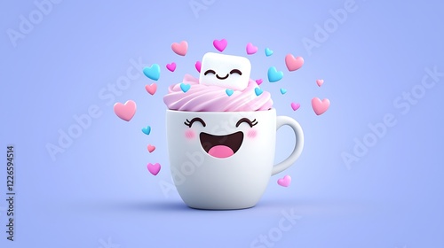 Playful Kawaii Mug with Marshmallows and Hearts
