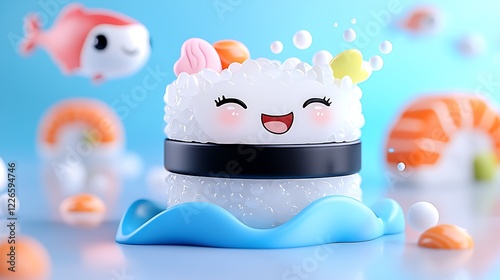 Playful Kawaii Sushi Character in a Whimsical 3D Render